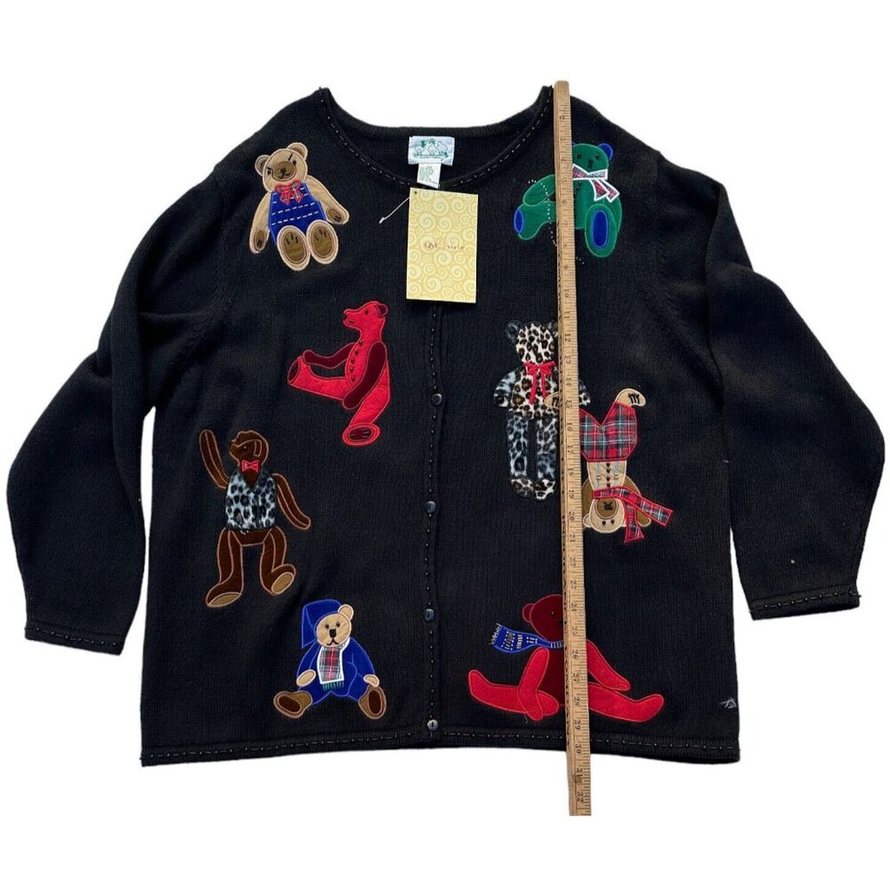 Quaker Factory Playfull Teddy Bears Sweater Vintage Black 2X NWT QVC - Picture 4 of 6